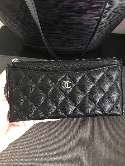 chanel zip card holder caviar|Long Wallets .